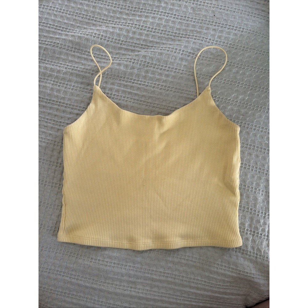 Garage Women Mustard Yellow Ribbed Crop Cami Tank Top Spaghetti Strap Large